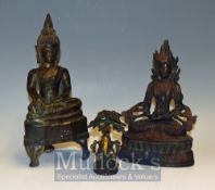 3x Bronze Deity Sculptures includes Ganesh under tree measures 11cm approx. a Hindu Deity seated