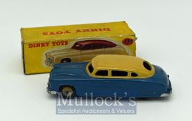 Dinky Toys 171 Hudson Commodore Sedan - two-tone blue, tan upper, fawn ridged hubs, silver trim -
