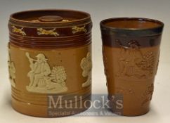 Royal Doulton – Doulton Lambeth Stoneware Pottery Tobacco Jar and Beaker the tobacco jar marked 7838