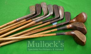 5x Various Hickory Socket Head Woods / Irons Golf Clubs – To include 3 Woods, 7 Iron (10)