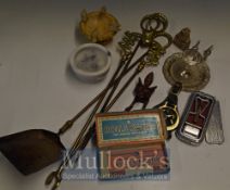 Good Set of Edwardian Fire Implements in heavy quality brass with Empire revival handles, together