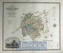1834 C&I Greenwood Map of Hereford hand coloured with engraved view of Hereford Cathedral,