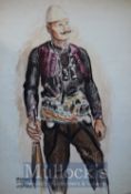WWII Original Artwork by Roman Zenzinger - portrait of an Albanian soldier, belonging to local