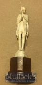 India – Rare, finely carved ivory figure on wooden base Mahatma Gandhi with his iconic stick,