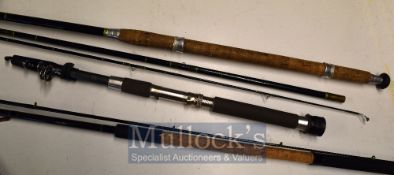 Fibre Glass Fishing Rods: To include The Normark 11’ Salmon spinning rod, Lindop fibre glass 12’