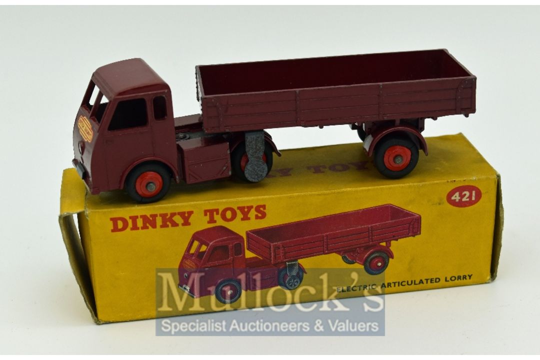 Dinky 421 Electric Articulated Lorry "British Railways" Diecast Toy - maroon, red ridged hubs with