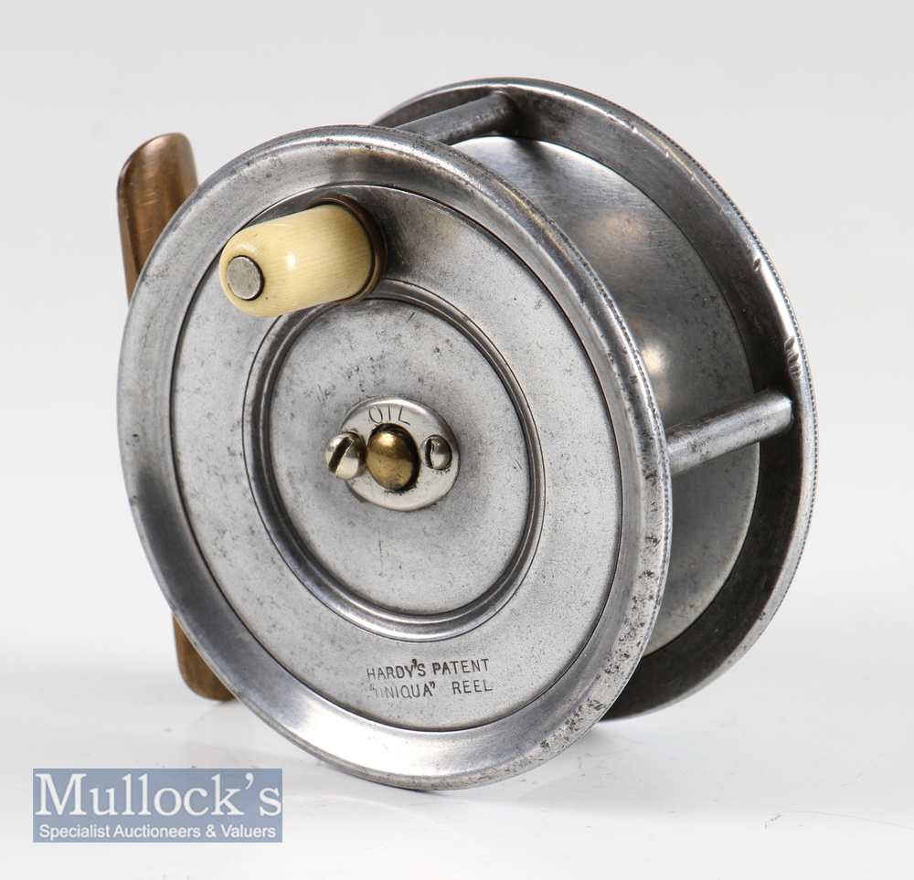 Early Hardy Bros makers Alnwick “Hardy’s Patented Uniqua” alloy salmon fly reel circa 1905 - 3.5” - Image 2 of 3