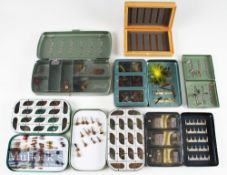 Selection of fly boxes. To include Shakespeare, Winfield, Snowbee, small pocket case, wooden example