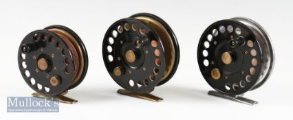 Facile Ebonite and Brass Reels: 3 Different variations Ebonite handle with brass counterbalances,