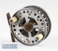 Albert Smith & Co “The Hodder” alloy trotting reel: 3.5” dia, ventilated frame and spool, brass
