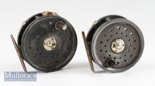 2x Ogden Smith London Dingley made alloy trout fly reels – The Zefer 3.25” dia, smooth brass foot,