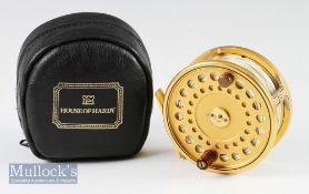 Fine Hardy The Sovereign 11/12 Salmon fly reel – 4” dia gold finish, wooden handle smooth foot,