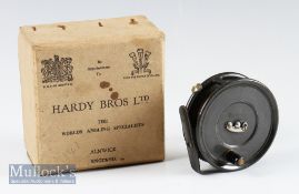 Fine Hardy Bros Alnwick The Uniqua Alloy trout fly reel in makers period card board box – 3 1/8”
