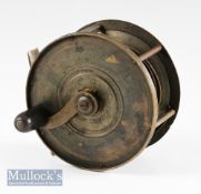 Fine R Anderson and Sons Princes Street Edinburgh large brass crank wind wide drum salmon reel c.