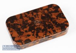 Hardy Neroda mottled red fly box with chenille interior, containing a good quantity of dry flies