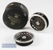 Good Hardy Bros England “The Sunbeam” 7/8 alloy trout fly reel and spare spool – 3 5/8”” dia, smooth