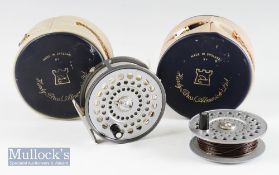Hardy Bros England St Aidan alloy fly reel with spare spool and lines – 3.75” dia, smooth alloy