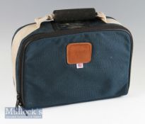 Abel Made in USA navy blue canvas reel and spare spool case – with various adjustable compartments