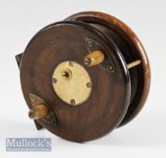 D. Slater Newark Patent 3011Wooden Nottingham and brass star reel – 4” dia, brass quick release drum