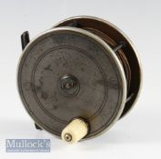 Fine PD Malloch Maker Perth large brass and ebonite combination salmon fly reel - 4.5” dia with