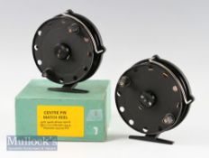 2x Fine and unused Gee Bee Co Made In England Black Centre Pin Match reels – 4.75” dia, matt black