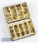 Hardy Bros Alnwick black Japanned dry fly box with hinged compartments to one side internally, the