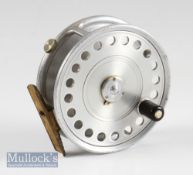 Rare Hardy Bros Alnwick The St John Spitfire finish fly reel – 3 7/8” dia, ribbed brass foot, nickel