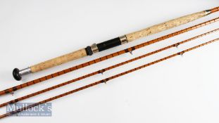J.J.S Walker Bampton & Co Makers Alnwick salmon fly rod – 13ft 3pc split cane with spare tip – clear