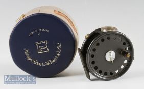 Hardy The St George 3. 3/8” alloy trout fly reel, 2 screw latch, brown handle, good agate line