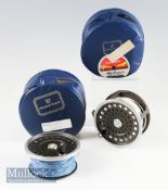 Hardy Marquis No.3 alloy wide drum salmon fly reel and spare spool – 4” dia, ribbed brass foot,