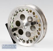 Adcock Stanton Nottingham England centre pin trotting reel – 4.5”dia , twin black handles, knurled