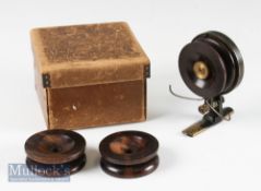 Fine J.E Miller Leeds “The Chippendale” Patent casting reel 22271/1909 - c/w 2 spare rosewood spools