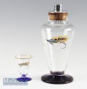 1930s Art Deco Hand Painted Glass Cocktail Shaker – 9.5” Tall with silver plated filter pourer and