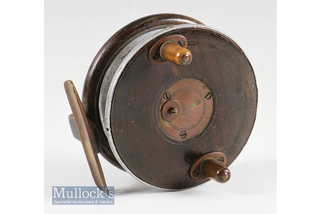 Unnamed Slater style wooden and brass star back combination reel - 4”dia, with alloy drum complete - Image 1 of 2