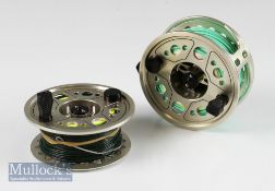 Fine Hardy Gem Series 11/12 salmon fly reel and spare spool – 4.25” dia, large arbour, rear drag