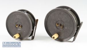 2x matching Wallace and Kerr Hanover Street Edinburgh Uniqua style alloy salmon fly reels – 4.5” and
