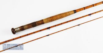 Scarce and early H.L Leonard Maker USA drop ring fly rod – 11ft 6in 3pc whole cane rod with rattan