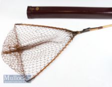 Scarce Hardy Patent Wooden Folding Landing Net. With brass fittings, bamboo handle marked only