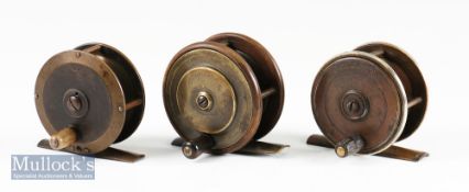 3x interesting small brass, ebonite and nickel silver combination trout fly reels – J Gillett