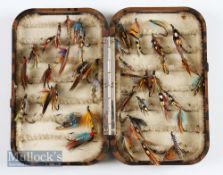 Hardy Bros ‘Neroda’ fly case containing a selection of dressed salmon flies, appears with chenille