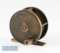 Good Hardy Bros Alnwick Birmingham brass trout fly reel – 2.5” dia with makers unbordered oval logo,