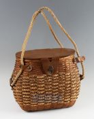 Early Basket & Reed Fishing Creel – Unusual large shaped creel made from basket ware, reed and