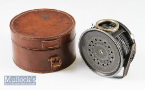 Hardy Bros England The Perfect alloy salmon fly reel - 4.5” dia, ribbed brass foot, nickel plated
