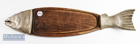 Vintage Salmon Serving Platter – With heavy gauge sculpted aluminium head and fin each end of a