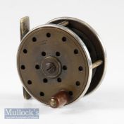 Carter & Co London Jardine style brass, nickel and ebonite combination trout fly reel – 2.5” dia,
