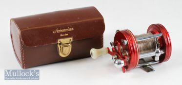Abu Ambassadeur multiplying reels: Ambassadeur 6000 with reds end plates in makers brown leather