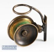 P.D Malloch Perth Pat 1st Model brass side casting reel – 2 7/8” dia spool, plate wind stamped