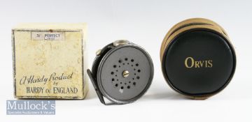 Hardy Bros Alnwick The Perfect post-war LHW alloy trout fly reel and makers box – 3 5/8” dia, ribbed