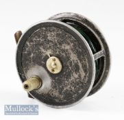 S. Allcock & Co ‘The Ousel’ 4” fly reel in black, heavily worn, 2 screw latch, wide drum, white