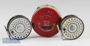 2x Hardy Bros England The Princess alloy trout fly reels and lines – 3.5” dia, both with U shaped